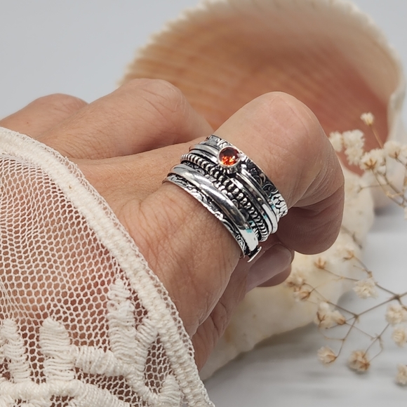 Bohemian Spinner Silver 925 Ring Garnet Stone - Picture 8 of 10